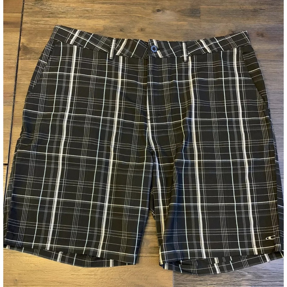 O'Neill Men's 40 Shorts Gray Black Plaid Surf Casual Walking Comfort